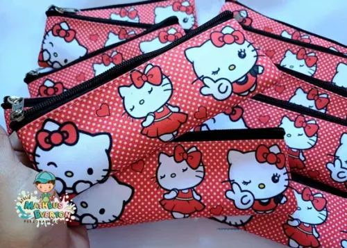 35 Estojos Slim Hello Kitty Vermelha Tam: 19x7cm