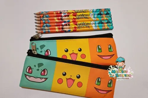 35 Kits Lapis + Estojo Slim Personalizado Pokémon Tam: 19x7
