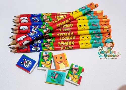 35 Kits Lápis e Borracha Personalizado Pokémon