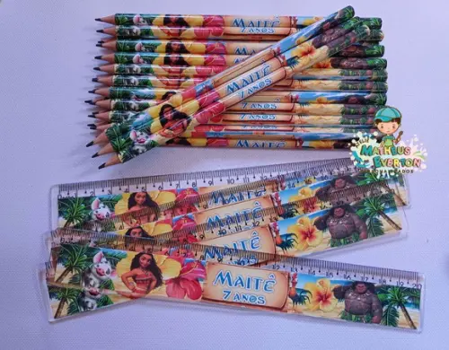 35 Kits Lápis e Régua Personalizado Moana