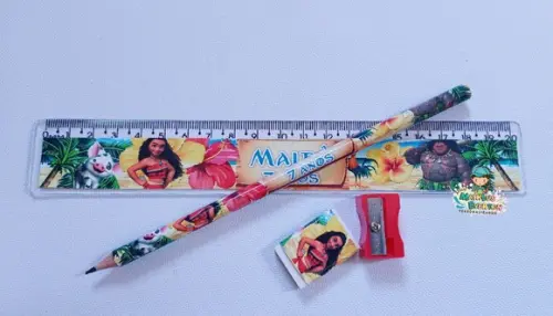 35 Kits Lápis, Borracha, Régua e Apontador Moana