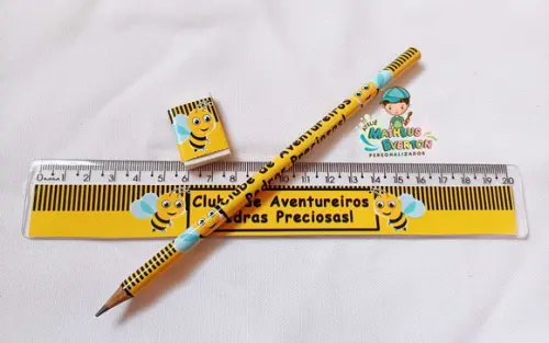35 Lápis, 35 Réguas e 35 Borrachas Personalizado Abelinha