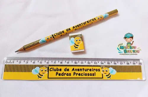 35 Lápis, 35 Réguas e 35 Borrachas Personalizado Abelinha