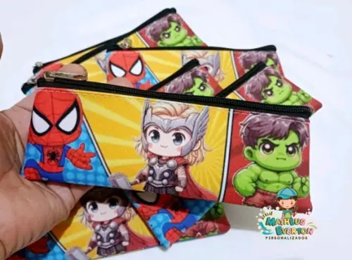 40 Estojos Slim Personalizado Heróis Cute Tam: 19x7cm