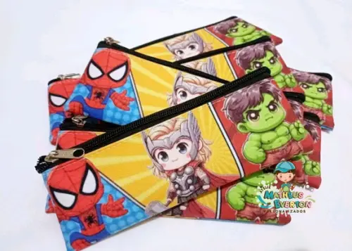 40 Estojos Slim Personalizado Heróis Cute Tam: 19x7cm