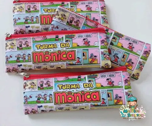 40 Estojos Slim Personalizado Turma da Mônica Tamanho 19x7