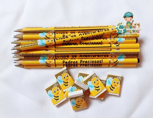 40 Kits Lápis e Borracha Personalizado Abelinha