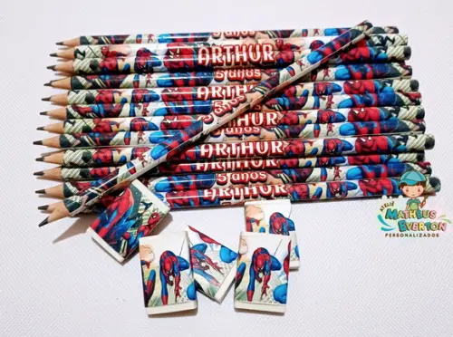 40 Kits Lápis e Borracha Personalizado Homem Aranha