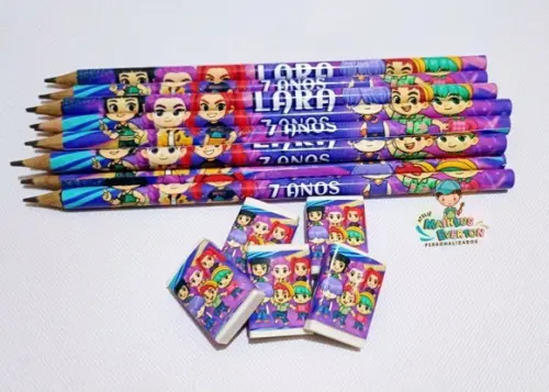 40 Kits Lápis e Borracha Personalizado Guerreiras de K-pop