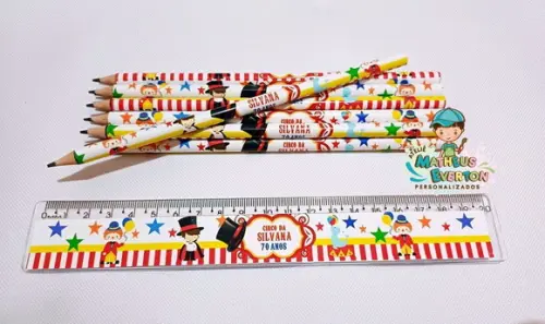 40 Kits Lápis e Régua Personalizado Circo