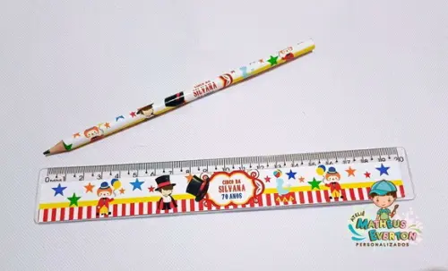 40 Kits Lápis e Régua Personalizado Circo