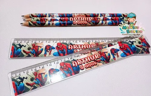 40 Kits Lápis e Régua Personalizado Homem Aranha