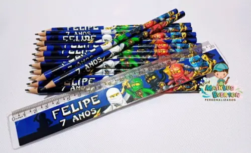 40 Kits Lápis e Régua Personalizado Ninjago