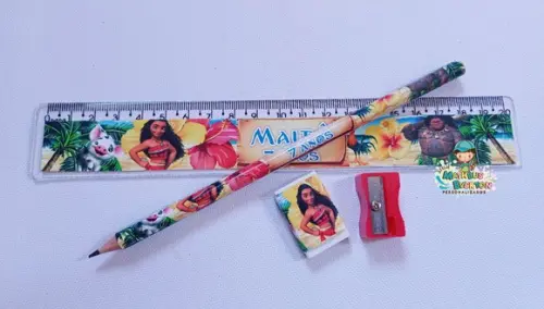 40 Kits Lápis, Borracha, Régua e Apontador Moana