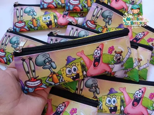 45 Estojos Slim Personalizado Bob Esponja Tam: 19x7cm