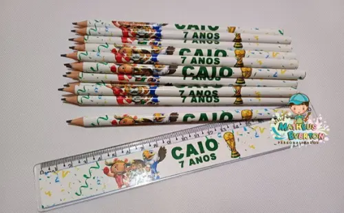 45 Kits Lápis e Régua Personalizado Mascote Copa do Mundo