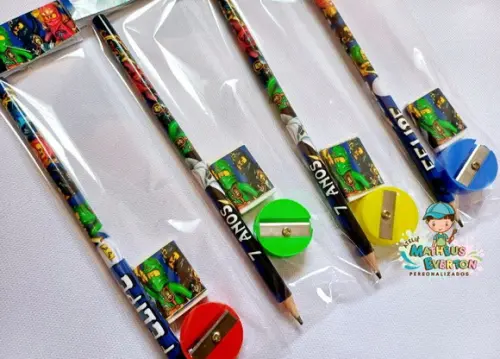 45 Kits Lápis, Borracha e Apontador Personalizado Ninjago