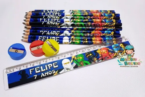 45 Kits Lápis, Régua e Apontador Ninjago