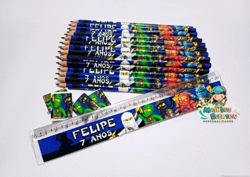 45 Kits Lápis, Régua e Borracha Ninjago