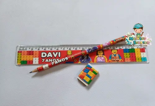 45 Kits Lápis, Régua e Borracha Personalizado Lego Atu