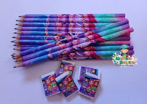 50 Kits Lápis e Borracha Personalizado Guerreiras de K-pop