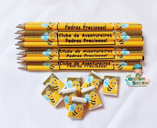 50 Kits Lápis e Borracha Personalizado Abelinha