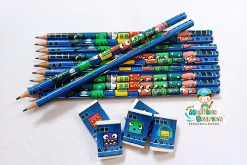 50 Kits Lápis e Borracha Personalizado Geometry Dash