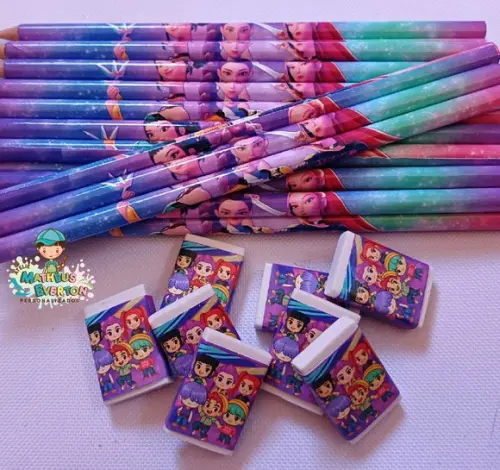 50 Kits Lápis e Borracha Personalizado Guerreiras de K-pop