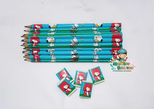 50 Kits Lápis e Borracha Personalizado Snoopy