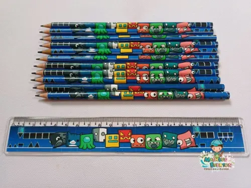 50 Kits Lápis e Régua Personalizado Geometry Dash
