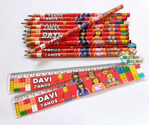 50 Kits Lápis e Régua Personalizado Lego Atu