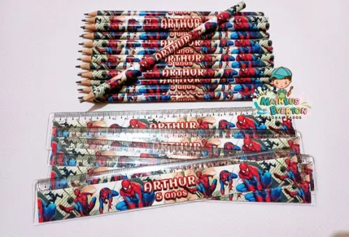 50 Kits Lápis e Régua Personalizado Homem Aranha