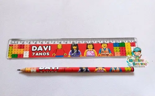 50 Kits Lápis e Régua Personalizado Lego Atu