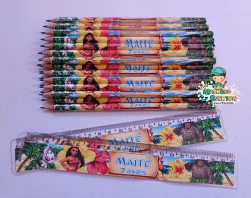 50 Kits Lápis e Régua Personalizado Moana