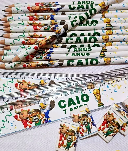 50 Kits Lápis, Régua e Borracha Mascote Copa do Mundo