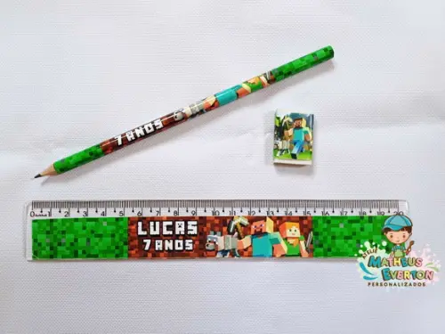 50 Lápis, 50 Réguas e 50 Borrachas Personalizado Minecraft