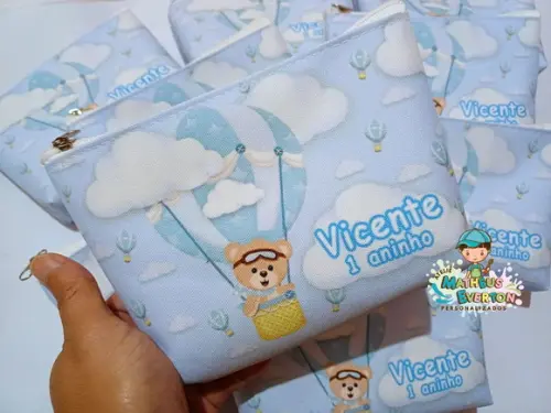 50 Necessaires Personalizada Aquarelada Ursinho Baloeiro