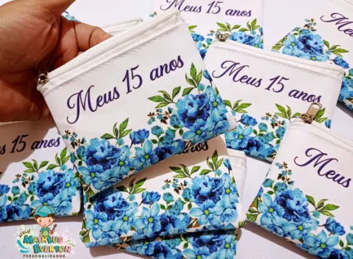 50 Porta Moedas Flores 15 Anos Tamanho: 10x12cm