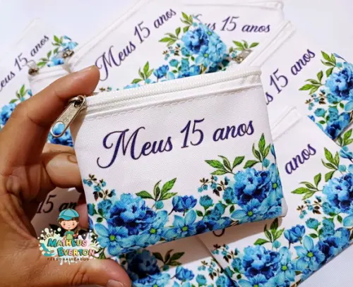 50 Porta Moedas Flores 15 Anos Tamanho: 10x12cm