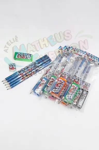 60 Kits 2 Lapis, Borracha Régua e Apontador Coletor