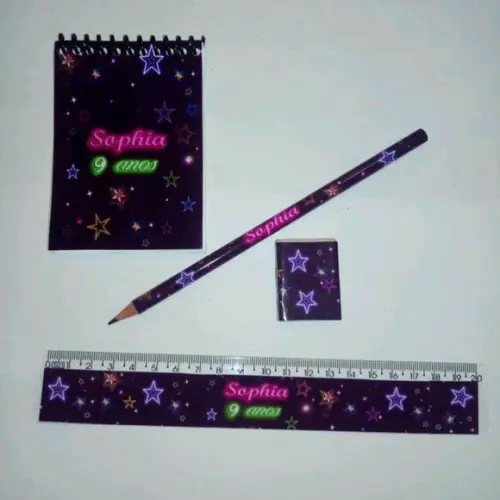 60 Kit Lapis,régua,bloquinho e Borracha e 60 Necessaire Neon