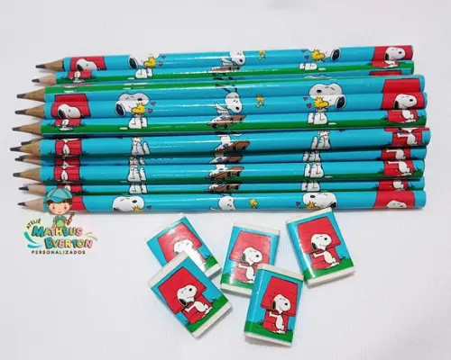60 Kits Lápis e Borracha Personalizado Snoopy