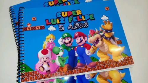 65 Caderno de Desenho Personalizado +lápis de Cor Mario Bros