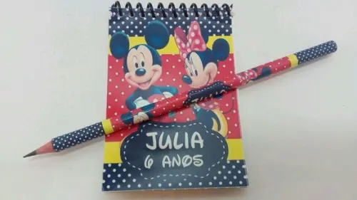 Bloquinho E Lápis Personalizado Mickey E Minnie