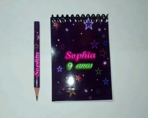 Bloquinho Personalizadol + Mini Lápis Neon