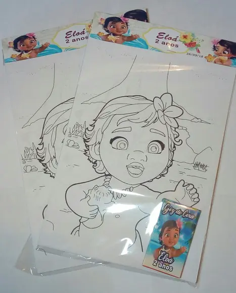 Kit Colorir + Giz de cera personalizado Moana Baby