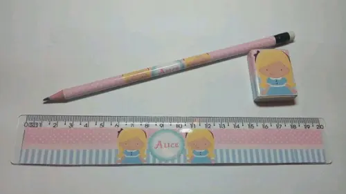 Kit Lapis e Regua Personalizado Alice Cut