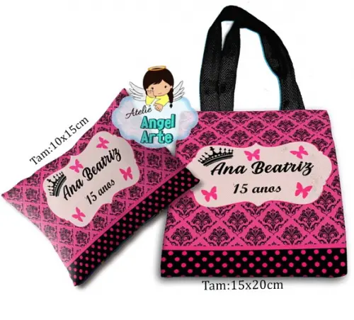 Kit Sacola ecobag e almofada 15 Anos