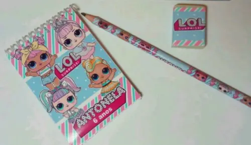 Kit/ Bloquinho, Lapis e Borracha Personalizado Lol