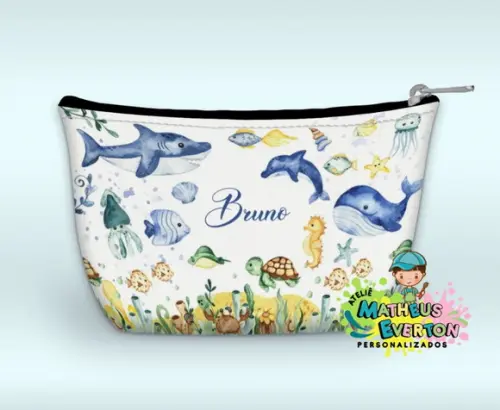Necessaire Personalizada Fundo do Mar Aquarelado
